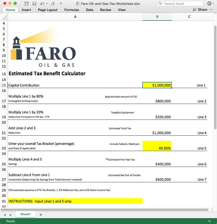 Faro Oil Gas Estimated Tax Benefit Calculator And Expand Your Portfolio